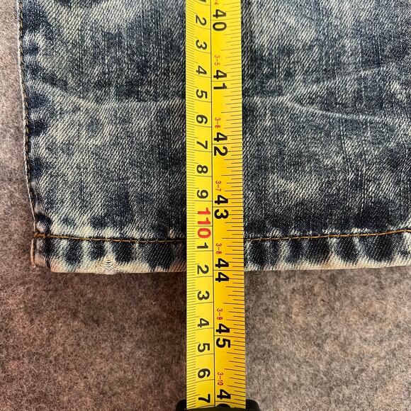 Pink Dolphin Mens Blue Denim Jeans Destructed Relaxed Ripped Thrashed Size 36 - Picture 15 of 16